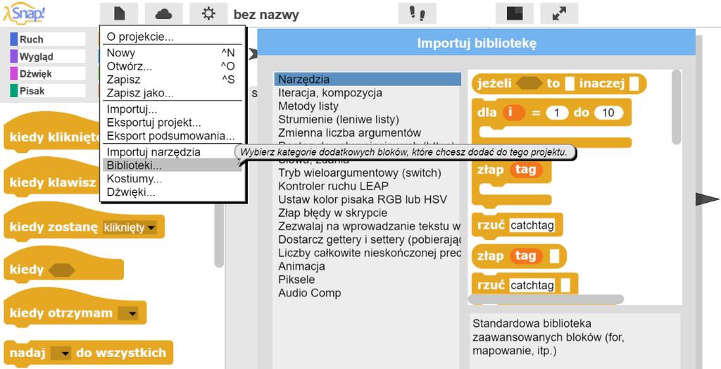 238 paleta bloków obsługujących listy, co za tym idzie, możliwości wykorzystywania tej struktury danych (lista, jako zmienna, listy list ) [4]. 2.