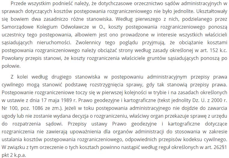 Rozliczenie kosztów postępowania rozgraniczeniowego odmiennie niż w uchwale