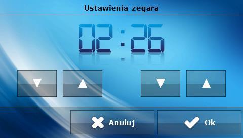 3. Ustawienia czasu Po naciśnięciu ikonki Ustawienia czasu w menu głównym ukazuje się panel, dzięki któremu można zadeklarować w jakich godzinach sterownik przejdzie do trybu nocnego (Noc od godziny)