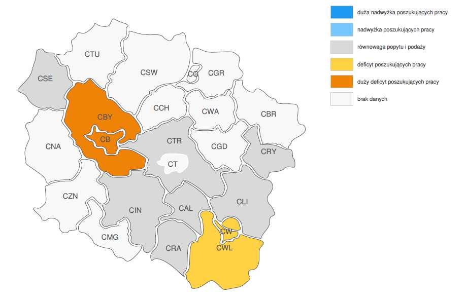 Wykres 4. Prognoza na 2017 w województwie kujawsko pomorskim. Relacja między dostępną siłą roboczą a zapotrzebowaniem na pracowników ANALITYCY, TESTERZY I OPERATORZY SYSTEMÓW INFORMATYCZNYCH. 4. KSZTAŁCENIE I DOSKONALENIE W ZAWODZIE Zawód administrator baz danych można zdobyć na 8 uczelniach wyższych w województwie kujawsko pomorskim na kierunku informatyka (szczegóły ANEKS).