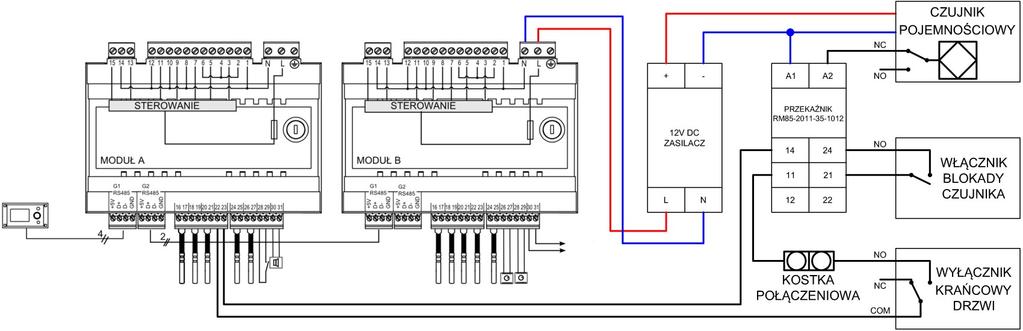 czy zadziałaniem pojemnościowego czujnika zbliżeniowego. W przypadku zadziałania czujnika zbliżeniowego, będzie świecić się czerwona dioda LED zlokalizowana na jego końcu.
