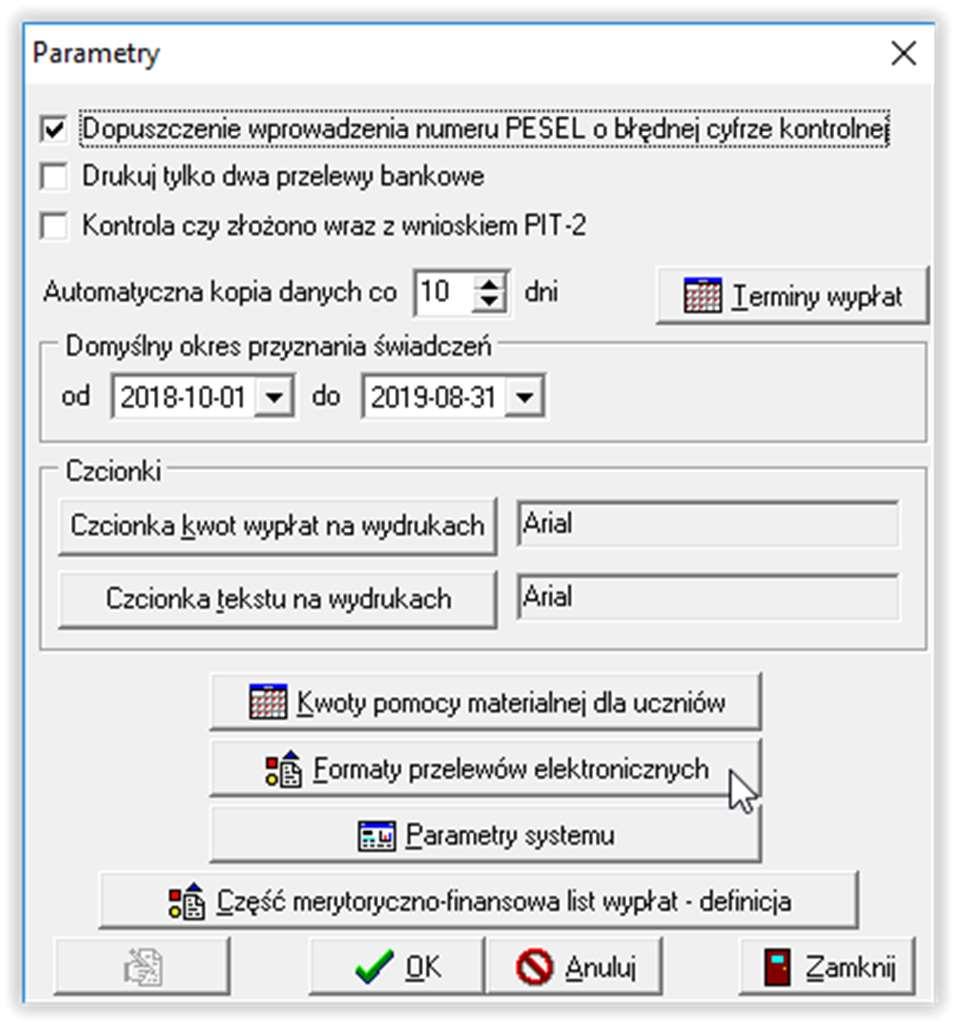 W oknie Parametrów