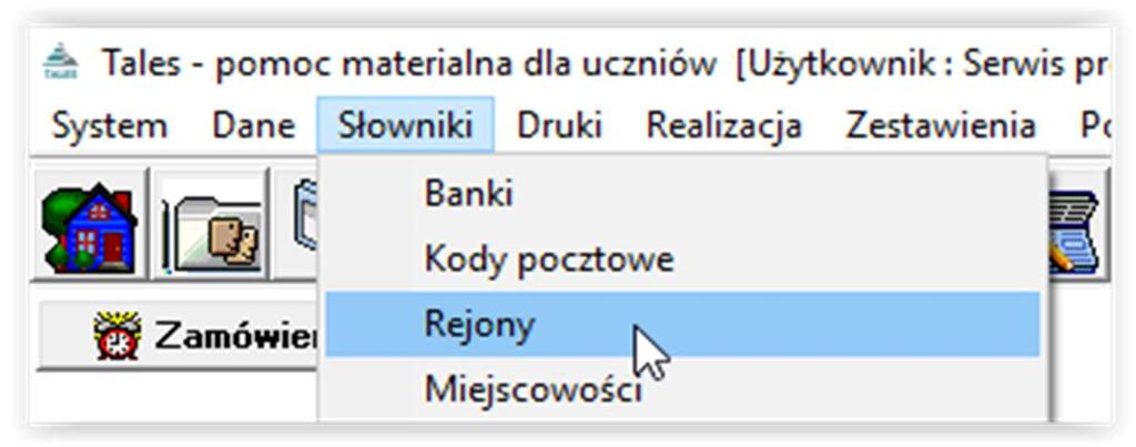 W celu usprawnienia sobie późniejszej pracy w programie, zaleca się uzupełnienie zakładki REJONY: Okno REJONY pozwala użytkownikowi dokonać podziału obszaru