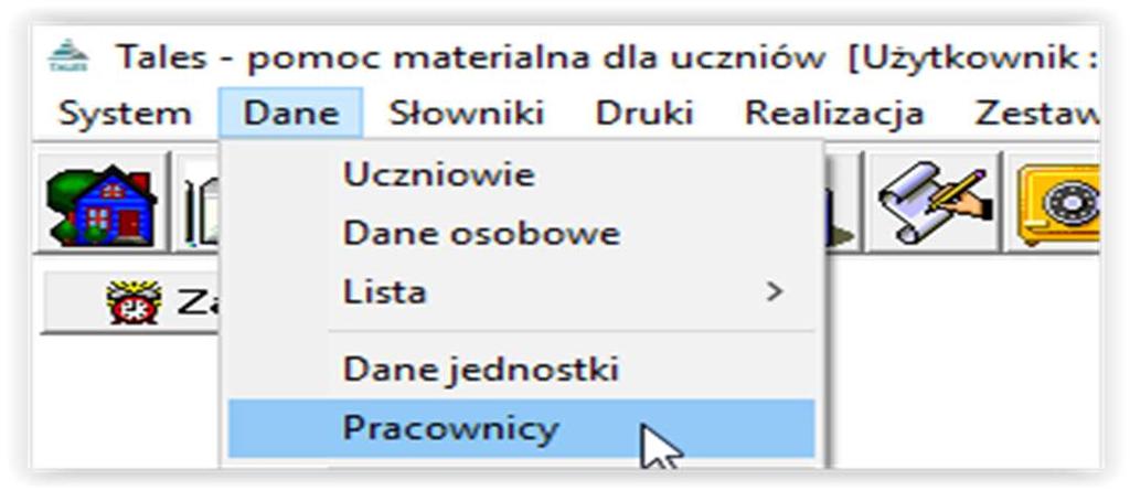 6. DANE PRACOWNIKÓW W celu wprowadzenia danych pracowników instytucji