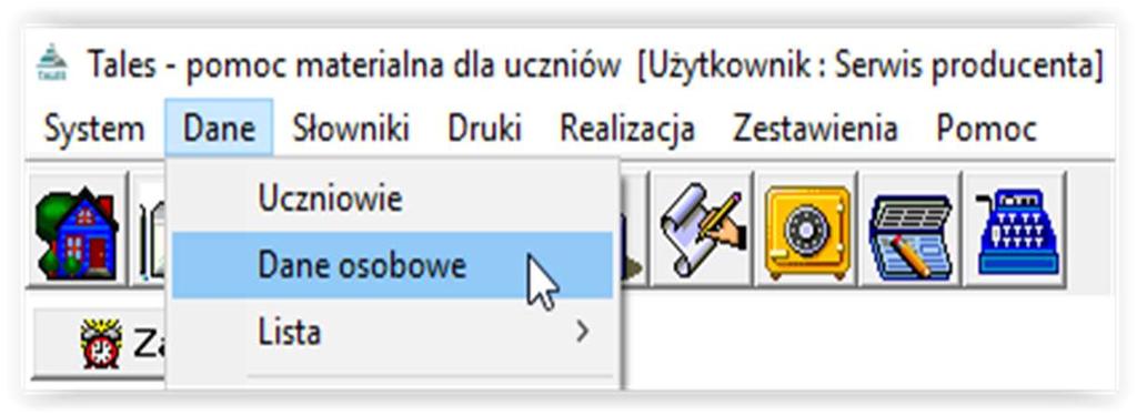 8. DANE OSOBOWE W tym oknie gromadzone są dane osobowe wszystkich osób, jakie pojawią się w programie (uczniowie,