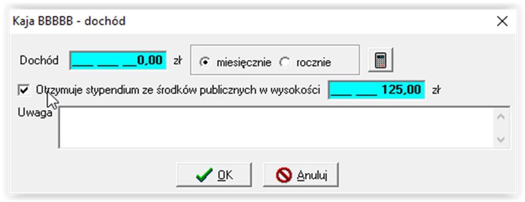 Jeżeli uczeń pobiera inne stypendia ze środków publicznych, należy taką sytuację odnotować w danych.