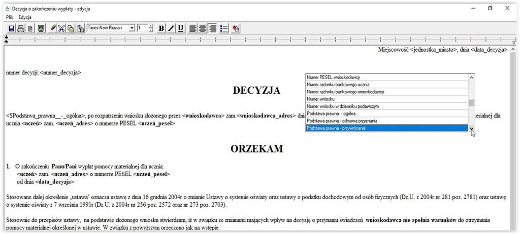 Na ekranie pojawi się gotowy do pracy edytor tekstu. W tym miejscu wpisujemy tekst, który powinna zawierać nasza decyzja.