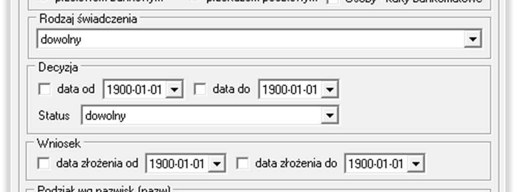 opisane w dziale PARAMETRY) W tym miejscu użytkownik może określić także zakres dat, jakie obejmować ma