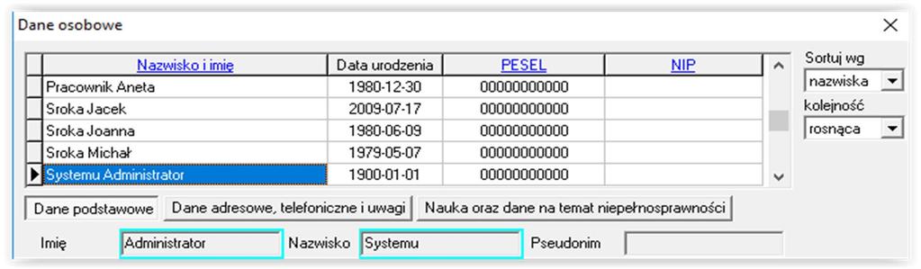 W celu skorzystania z w/w wyszukiwarki, należy kliknąć myszką w pokreślony opis kolumny tak, aby w pierwszym wierszu pojawiło się żółte pole: W żółtym polu