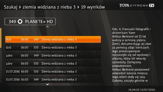 USTAWIENIA ODBIORNIKA F Przewodnik TV -