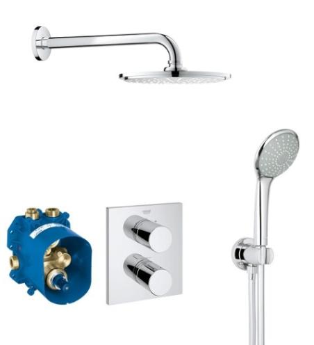 Grohtherm Cube Grohe element podtynkowy Rapido T Grohe bateria termostatyczna Grohtherm 3000 deszczownica Rainshower Cosmo 21 cm zestaw prysznicowy Euphoria