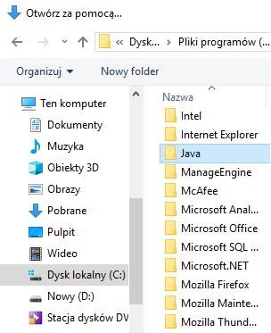 I tutaj przechodź do kolejnych folderów w tej kolejności: 7. Odszukaj folder Java.