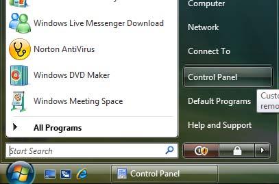 Windows Vista Przejść do opcji menu Panel