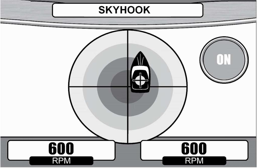 Rozdził 3 - N wodzie INFORMACJE NA EKRANIE SKYHOOK c d Ekrn ukłdu Skyhook n wyświetlczu VesselView - Punkt zkotwiczeni ukłdu - Pozycj łodzi w stosunku do punktu zkotwiczeni 27716 c - Podziłk o