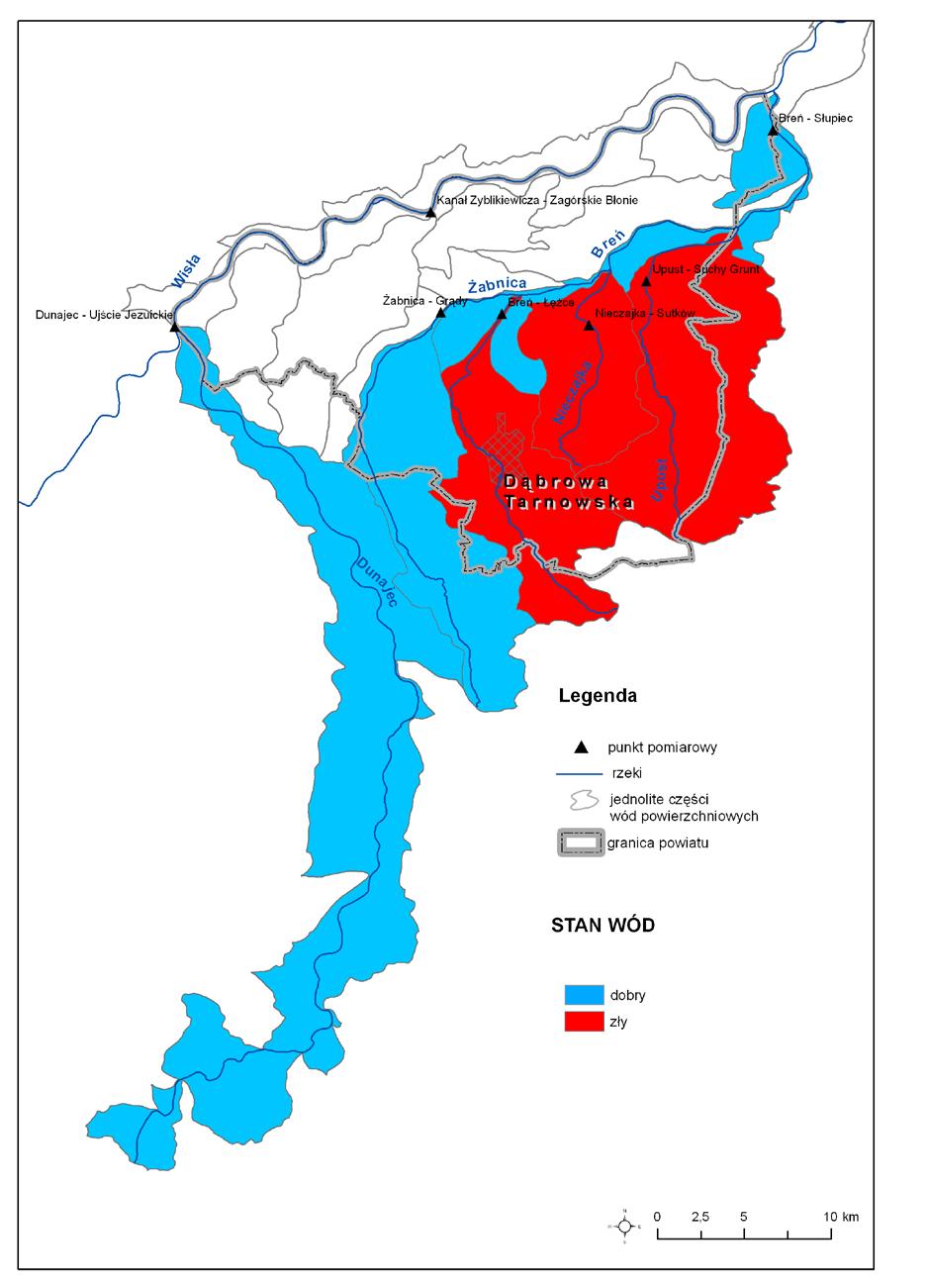 Mapa. Ocena jakości wód w jednolitych częściach wód