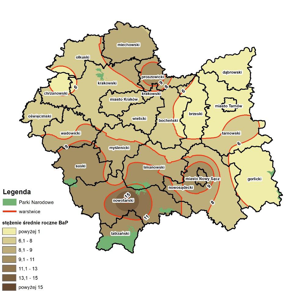 Informacja o stanie środowiska Wyniki oceny poszczególnych zanieczyszczeń powietrza w strefie małopolskiej, do której należy powiat dąbrowski wykazały, że zanieczyszczenia gazowe tj.