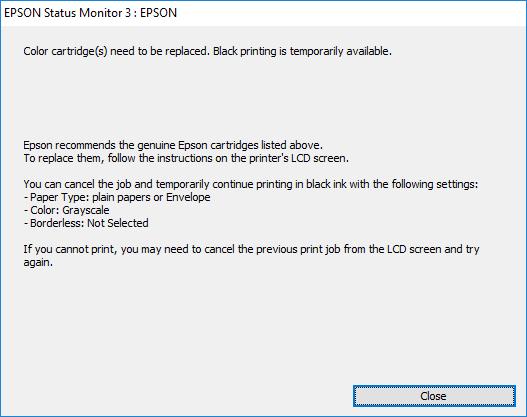 Wymiana pojemników z tuszem i innych materiałów eksploatacyjnych Tymczasowe drukowanie czarnym tuszem Windows 1.