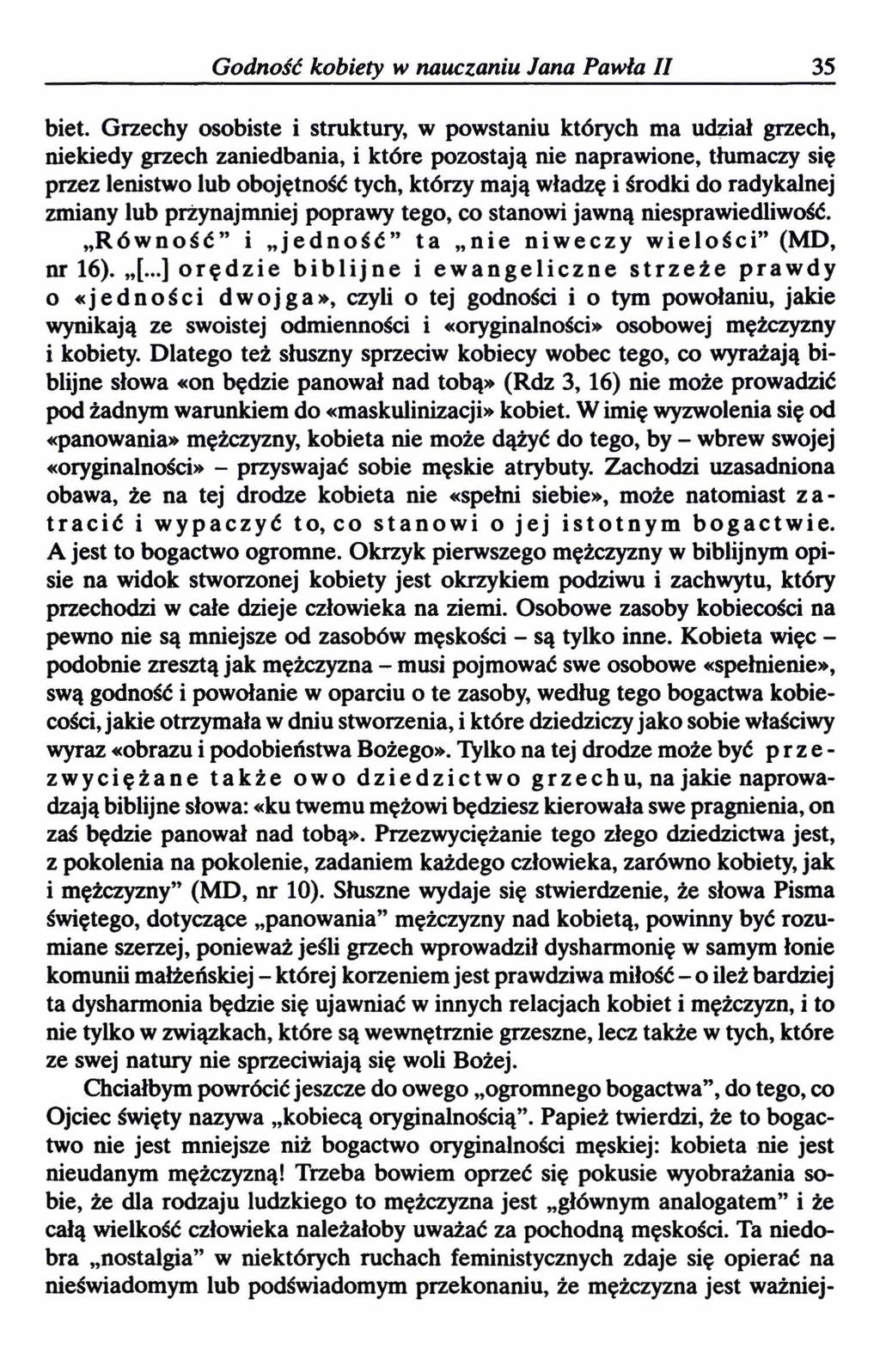 Godność kobiety w nauczaniu Jana Pawła II 35 biet.