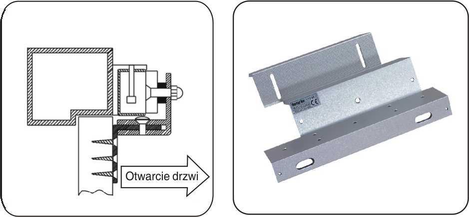 Montaż z użyciem uchwytu typu L, LC - drzwi otwierane
