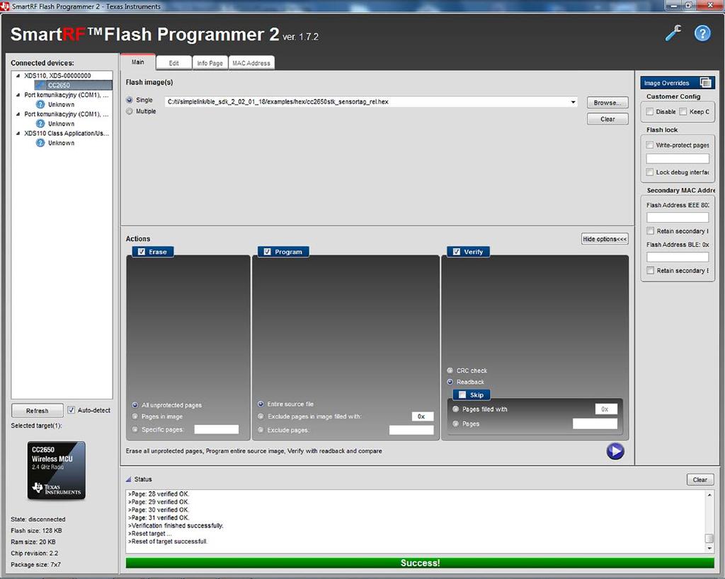 Krok po kroku Kursy EP Rysunek 9. Program SmartRF Flash Programmer 2 Debug należy połączyć z komputerem kablem USB-A USB-Micro.