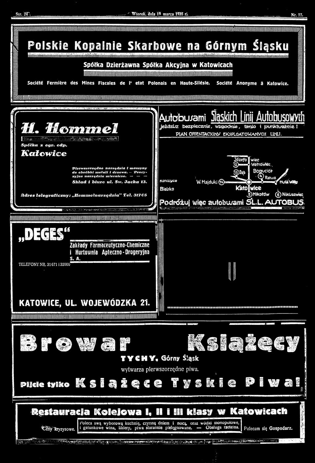 lllllllllllllll 0 Socićtć Fermiere des Mines Fiscales de V etat Polonais en Haute-Silćsie. Socićtć Anonyme I Katowice.