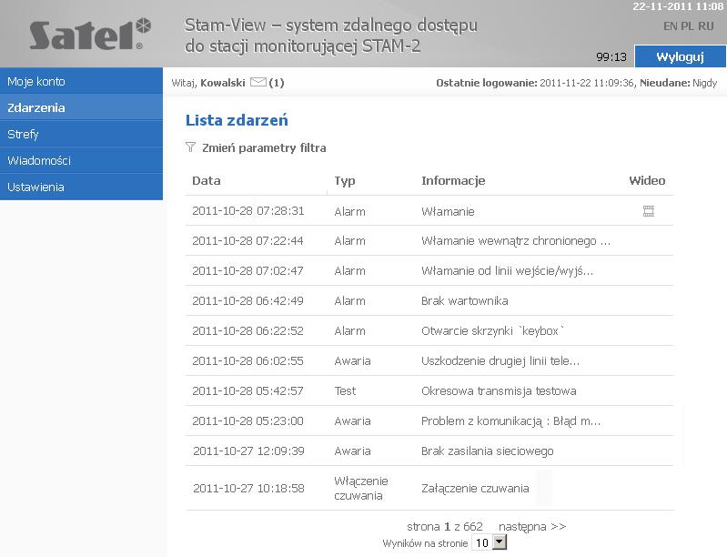 4 STAM-VIEW SATEL W oknie powyżej wyświetlone jest przykładowe zdarzenie dotyczące