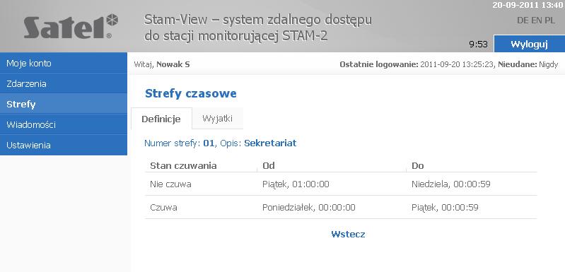 Po kliknięciu wybranej strefy w zakładce