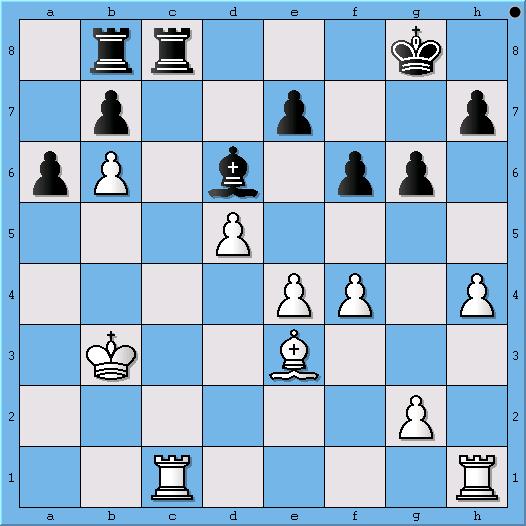 23 Kf7 Pozycja czarnych jest już najprawdopodobniej przegrana z uwagi na plan g2-g3, Ge3-d4 i e4-e5 ewentualnie g2-g4-g5:f6. Z praktycznego punktu widzenia można było jeszcze spróbować 23 Wc1 24.
