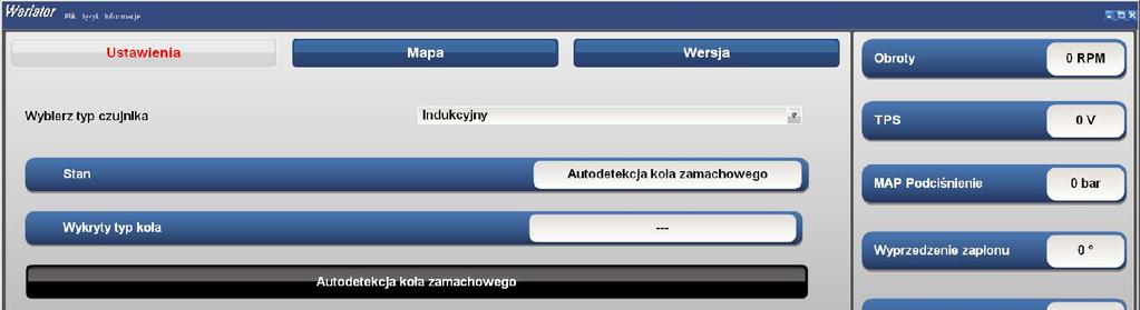 WARIATOR USTAWIENIA 1. Podłączyć wariator do instalacji pojazdu według schematu. 2. Wybrać typ czujnika czujnika z paska Halotronowy lub Indukcyjny 2.1. Niezałączony czujnik Halla ewentualnie optyczny (trzy przewody : masa, zasilanie, przewód sygnałowy).