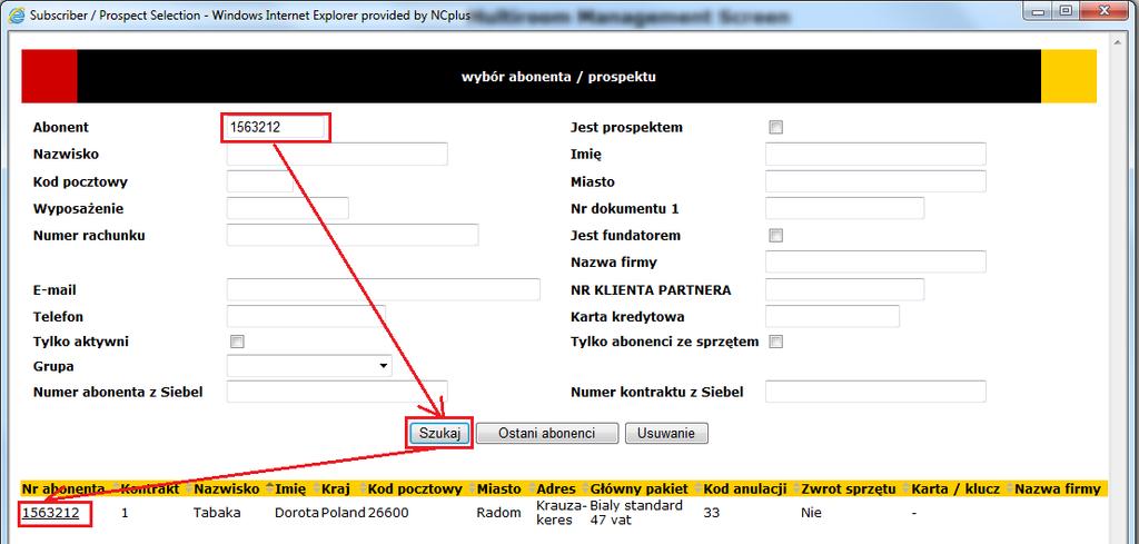 WYSZUKANIE ABONENTA W