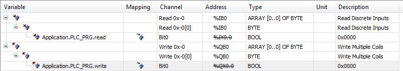 13. Otwórz Modbus_TCP_Slave na drzewku urządzeń i przejdź do zakładki [Modbus_TCPSlave I/O Mapping] aby przypisać