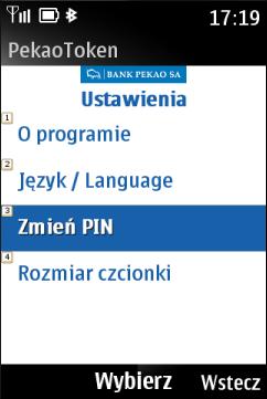 ZARZĄDZANIE APLIKACJĄ PEKAOTOKEN W aplikacji, w menu Ustawienia, znajdują się opcje umożliwiające uzyskanie inf