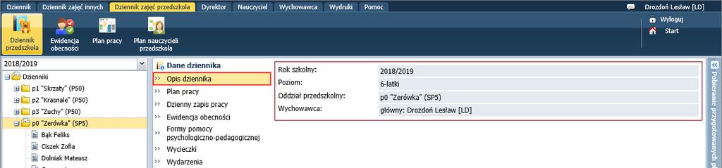 Zaloguj się do systemu UONET+ jako wychowawca oddziału przedszkolnego i uruchom moduł Dziennik. 2.