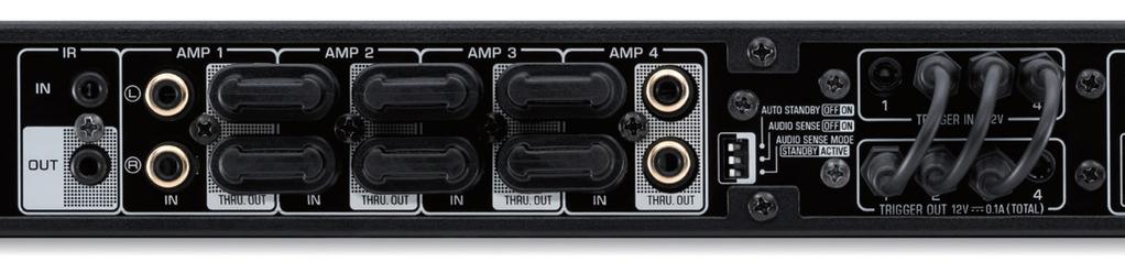 do AMP - jego cztery szyny wejść/wyjść audio mogą być łączone razem, aby obsłużyć szeroką