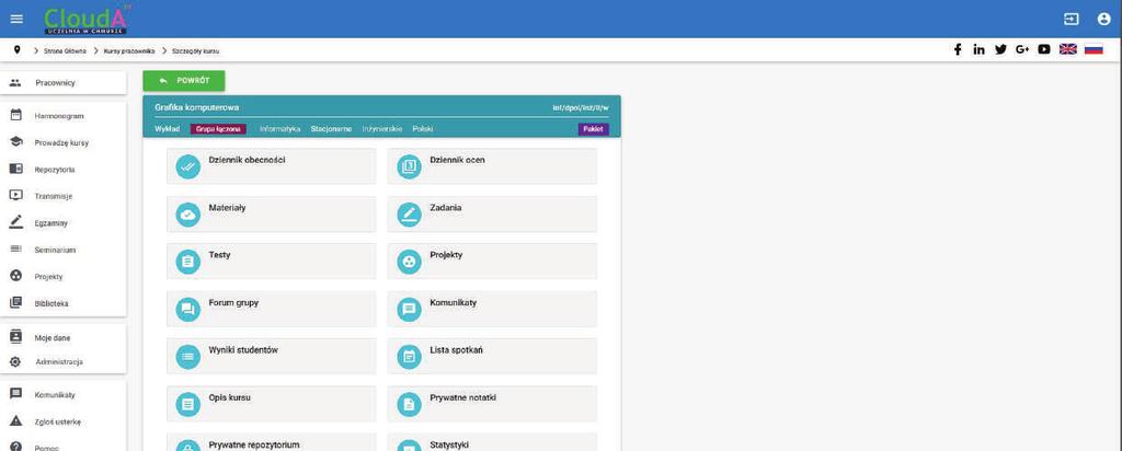 STREFA WYKŁADOWCY Strefa Wykładowcy to kompleksowe zarządzanie dydaktyką przez wykładowców poprzez rozbudowaną, spersonalizowaną tablicę CloudA wzorowaną na