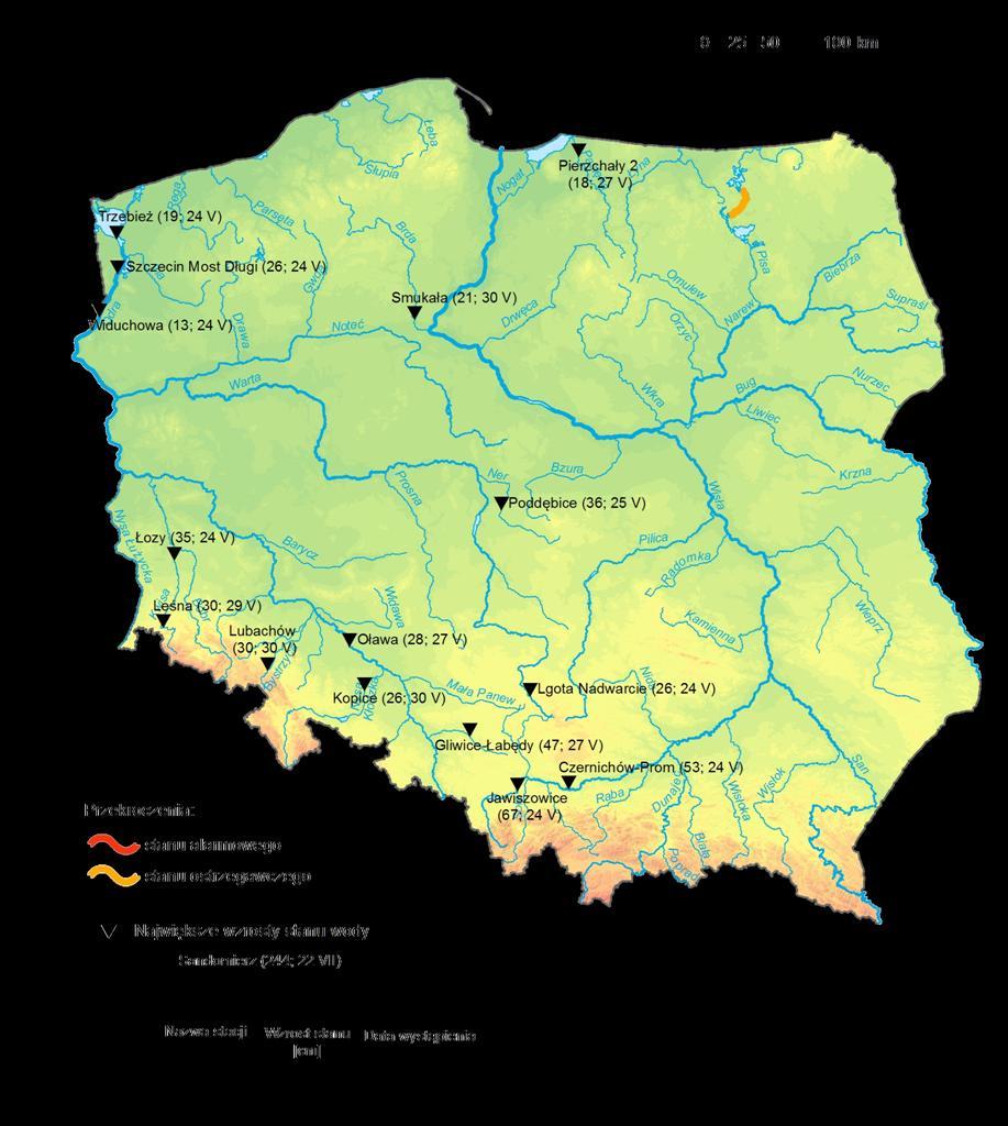 stanu wody na głównych rzekach i wybrzeżu