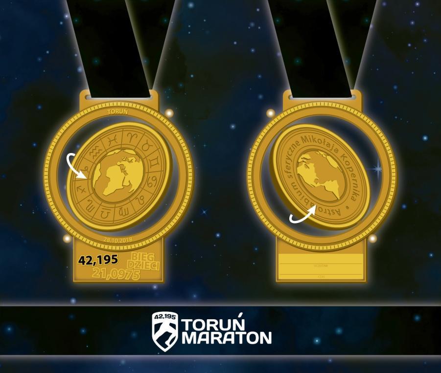 MEDAL TORUŃ MARATON Medal to serce imprezy biegowej, dowód osiągniętego rezultatu sportowego, pamiątka na lata, dlatego bez wątpienia musi być wyjątkowy!