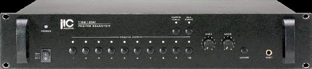 PRZEDWZMACNIACZE, MIKSERY, MATRYCE T-6212A Interfejs mikrofonowy - przełącznica sygnałów 100V (2x10) wyposażona dodatkowo w sekcję przedwzmacniacza Obsługa do 10 stref nagłaśniania Współpraca z