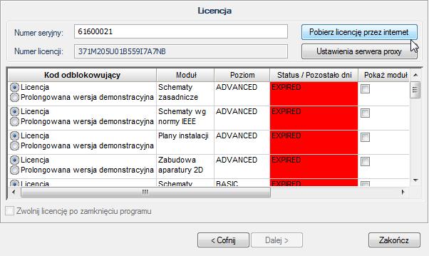 Następnie wypełnić formularz danych użytkownika i ponownie nacisnąć przycisk przenoszący do kolejnego okna z wyborem sposobu zabezpieczenia licencji, gdzie należy wskazać jak poniżej: Użycie