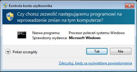 Zezwól na wprowadzenie zmian na komputerze naciskając przycisk Tak.