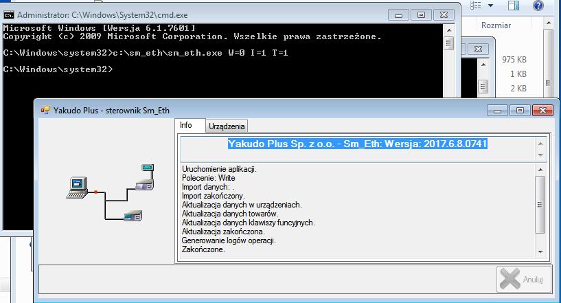 3) Uruchomienie programu SM_eth.exe. Program SM_eth.exe jest uruchamiany z linii poleceń poprzez wpisanie jego nazwy a następnie podanie parametrów uruchomieniowych: W, I, T.