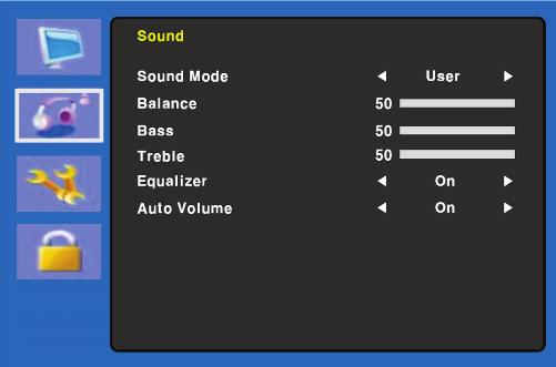 8-8 Rozmiar w poziomie System Dźwięk 1. Tryb dźwięku Wybór innego zaprogramowanego trybu dźwięku lub własnego dostosowanego dźwięku (standardowy/mowa/muzyka/ użytkownik). 2.