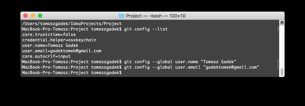 list, Nazwa użytkownika: git config global user.