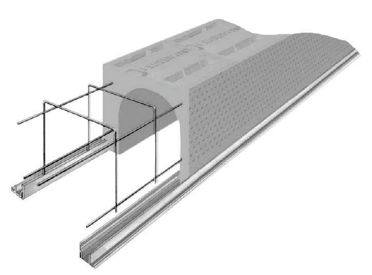 PRZEKRÓJ SKRZYNKI NADPROŻOWEJ BECK & HEUN styropian 4 mm stal żebrowana kotwice wzdłużne listwa aluminiowa tynkowa