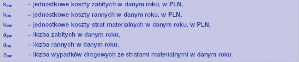 powstała korzyść z tytułu zmniejszonej liczby wypadków. Do obliczeń wykorzystano wzór ukazany poniżej: 10.