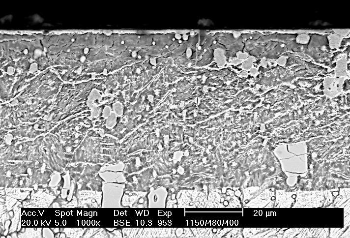 Pow. 1 x Fig. 14. Structures of the diffusion layer of an NC11LV steel sample hardened from 115 o C and ion nitrided at 48 o C: a without burnishing, b burnished with the force of 4N.