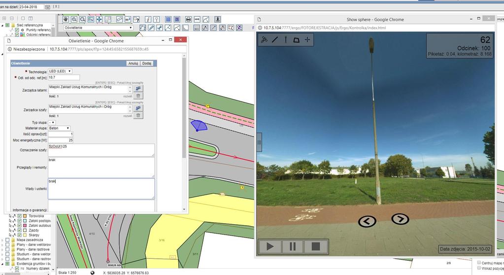 ComarchERGO 3D w aktualizacji ewidencji pasa drogowego Wskazanie obiektu na zdjęciu powoduje