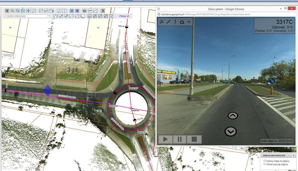 ComarchERGO 3D narzędzie wizualizacji korytarza drogi Zintegrowane narzędzie mapowe prezentujące dane skaningu laserowego i fotorejestracji sferycznej Obsługa najnowszych i najbardziej