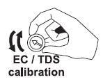 - Obróć pokrętło kalibracji EC / TDS, aż na wyświetlaczu pojawi się odczyt EC lub TDS w temperaturze 25 C.
