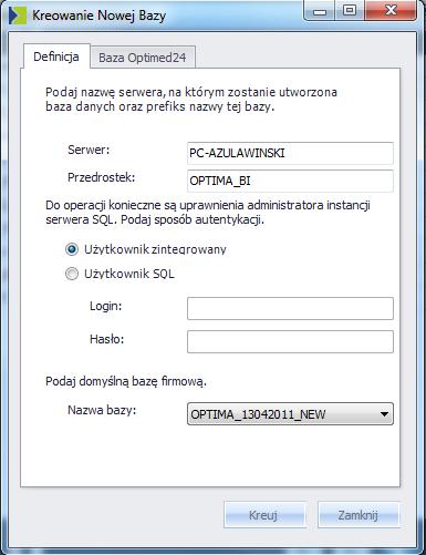 Pozostałe przyciski to odpowiednio: Usuń bazę i wszystkie jej połączenia usuwa połączenie z listy oraz fizyczną bazę Analiz BI z SQL Servera Dodaj połączenie tworzy nowe połączenie do istniejącej